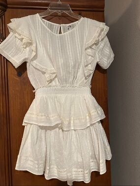 Girls Cream Lace Ruffle Dress